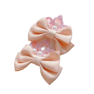 Lot de barrettes pour filles avec nœuds roses, couronne pailletée et perles blanches
