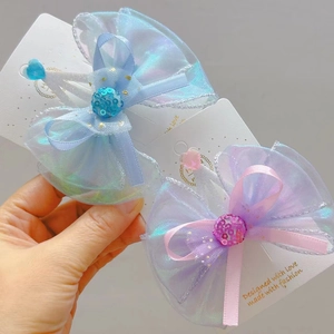 Mermaid Princess Mesh Bow Hair Clip Iridescent Fairy Crown Sequin Headwear For Kids Little Girls Sweet Hair Accessories