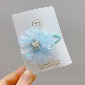 Fermaglio per capelli in tulle blu per bambine con perle artificiali e glitter argento