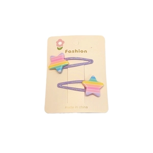 Paire de barrettes étoiles pailletées violettes avec rayures arc-en-ciel pour filles