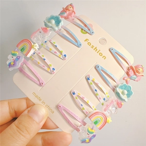 Fermagli per Capelli a Cartone Animato per Bambini Clip BB in Metallo Glitter Sfumato Resina Unicorno Sirena Arcobaleno Conchiglia Accessori