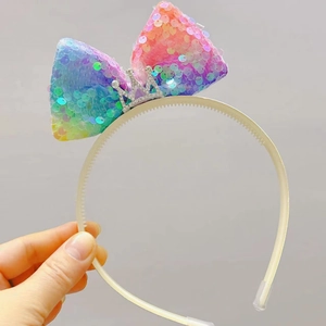 Regenboog haarband met pailletten strik, zilveren kroon en antislip tanden voor meisjes