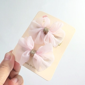 Haarspangen-Set mit rosa Gaze-Schleifen und goldenem Glitzer für Mädchen, 2 Stück