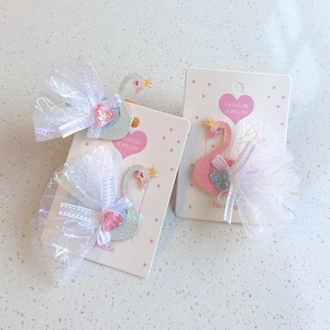 Fermaglio per Capelli con Corona di Cigno per Bambini Tulle a Rete Glitter Forcina da Principessa Carina Cuore Strisce Fiocco Gioielli