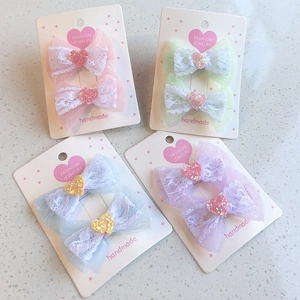 Sweet Kids Lace Bow Hair Clips Dreamy Mesh Gauze Heart Pattern Hairpins Handmade Fashion Hair Accessories For Girls