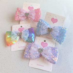 Pince à Cheveux Nœud à Paillettes Douce Princesse pour Filles Maille Künstliche Perle Artificielle Cœur Couronne Paillettes Accessoires Cheveux Cadeau