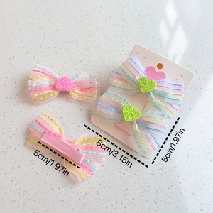 Regenbogen-Haarspangen-Set aus Organza mit Glitzer-Herzen für Mädchen und Kinder