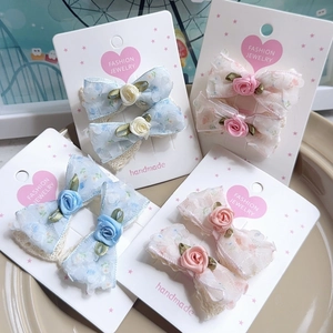 Sweet Lace Floral Bow Hair Clips Handmade Rose Fabric Hairpins For Girls Toddlers Fashion Hair Accessories Spring Summer