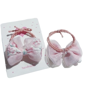 Accessoires cheveux rose pour filles avec nœuds floraux en organza et tissu doux