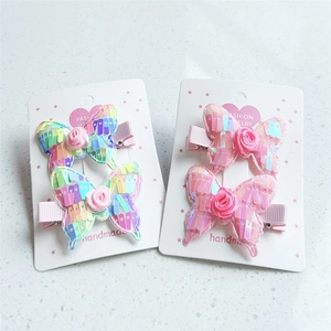 Kids Sequin Butterfly Hair Clips Set Handmade Fabric Rose Flower Hairpin Colorful Fairy Headwear For Girls Hair Accessories