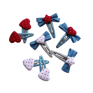 Ensemble de Barrette à Cheveux Nœud en Tissu Style Coréen Pois Cœur Étoile Motif Denim Pince à Clip pour Filles