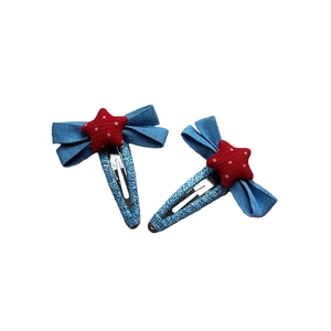 Lot de barrettes à cheveux en denim bleu avec étoile rouge à pois pour accessoires enfants