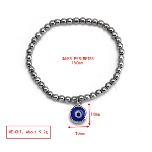 Detail view of Evil Eye charm bead bracelet with dimensions 180mm length and 9.2g weight