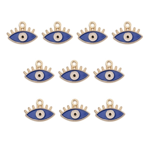 Set di 10 ciondoli occhio blu con placcatura in oro e ciglia per creazione gioielli fai-da-te