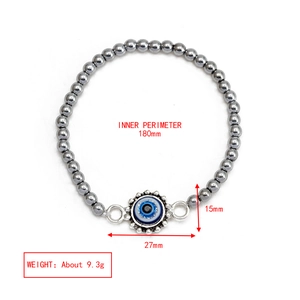 Detailed view of evil eye hematite beaded bracelet with dimensions 180mm and 9.3g weight