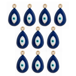 Set di 10 ciondoli a goccia blu contro il malocchio con anelli d'oro per gioielli DIY