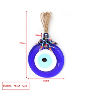 Dimensioni dettagliate dell'ornamento malocchio in vetro blu con altezza di 153mm