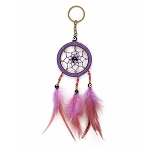 Detail of dreamcatcher pendant with purple feathers and evil eye beads for DIY jewelry