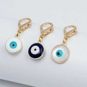 Ensemble de trois breloques œil bleu doré avec fermoirs mousquetons pour bijoux DIY