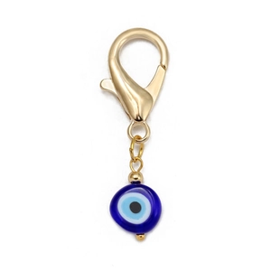 Pendentif œil porte-bonheur en verre bleu avec fermoir mousqueton doré pour porte-clés