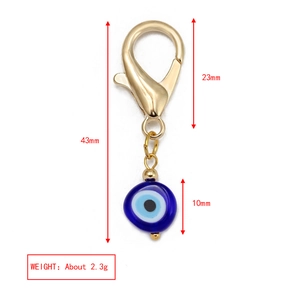 Détails du pendentif en verre mauvais œil avec fermoir mousqueton et dimensions