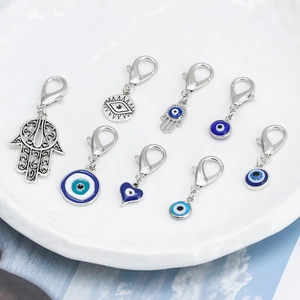 Blue evil eye and Hamsa hand keychain pendants with silver alloy and lobster clasp