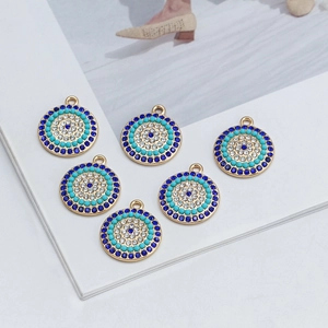 Set di sei ciondoli occhio del diavolo dorati con cristalli blu per gioielli fai da te