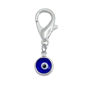 Silver Evil Eye keychain pendant with blue circular eye charm and lobster clasp