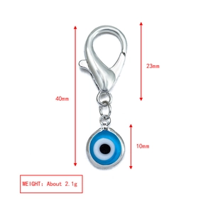 Detailed dimensions of evil eye pendant with lobster clasp and blue enamel finish