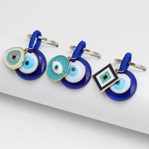 Ethnic Blue Evil Eye Keychain Resin Alloy Pendant Woven Rope Car Key Ring Nazar Amulet Jewelry Gift For Women Men