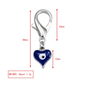 Detailed view of the blue Evil Eye heart pendant keychain showing specific dimensions