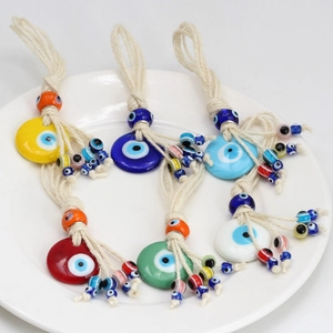 Handmade Glass Evil Eye Hanging Ornament Turkish Nazar Amulet Protection Home Car Wall Decor Woven Rope Charm Pendant