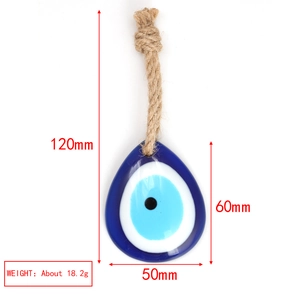 Detailed view of handmade teardrop evil eye charm with dimensions 120mm by 50mm