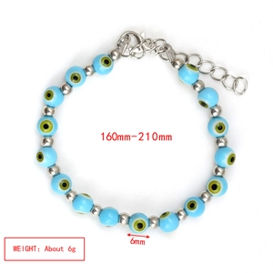 Vista de pulsera de cuentas Evil Eye azul claro con cierre de langosta plateado y extensión