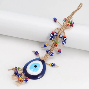 Handmade Turkish Evil Eye Hanging Ornament Glass Nazar Bead Amulet Blue Glass Hemp Rope Wall Hanging For Home Car Decor Protection Gift
