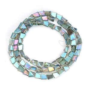 Detailed macro view of iridescent geometric glass beads for DIY jewelry making