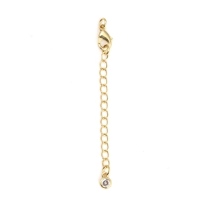 Golden jewelry extender chain featuring a lobster clasp and a round zircon pendant
