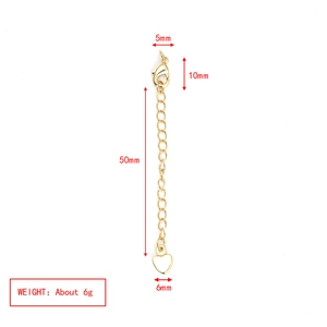Golden extender chain with lobster clasp and heart pendant, detail size specifications