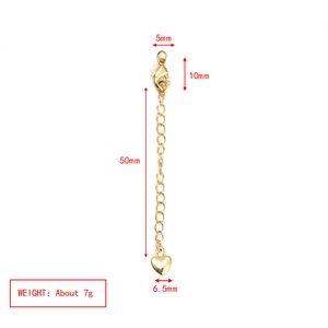 Detailed view of 50mm gold extension chain with lobster clasp and 6.5mm heart charm
