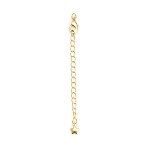 Detailed view of a gold lobster clasp with a star-shaped extender chain for jewelry