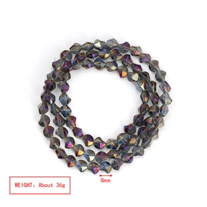 Detailed macro view of 8mm faceted irregular iridescent glass beads for DIY jewelry