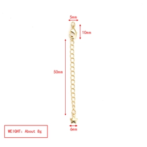 Detailed view of adjustable golden chain extender with lobster clasp and star pendant