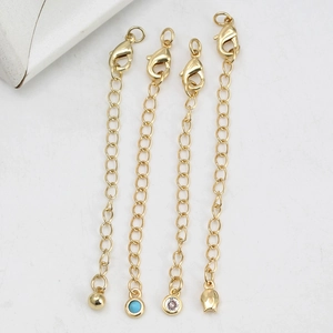Gold lobster clasp extender chains with evil eye star and heart charms for necklaces