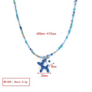 Détails du collier de perles colorées avec chien ballon en résine, œil grec et dimensions