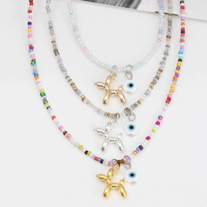 Détails de colliers de perles colorées avec pendentifs œil protecteur et chien ballon