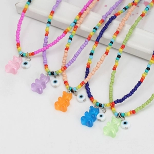 Bohemian Colorful Seed Bead Necklace With Resin Gummy Bear And Evil Eye Pendant Y2K Handmade Jewelry For Women Daily Gift