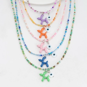 Collier en Perles de Rocaille Colorées Avec Pendentif Chien Ballon en Alliage et Mauvais Œil Bijoux Boho Y2K Femme