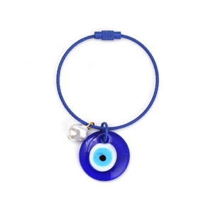 Llavero de ojo turco azul con perla y anillo de cable de acero para llaves de coche