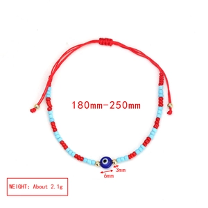 Detailed view of adjustable evil eye red string bracelet with bead size specifications