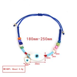 Detailed view of adjustable evil eye bead bracelet showing dimensions and components